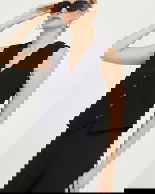 Answear Lab vesta culoarea negru, un singur rand de nasturi