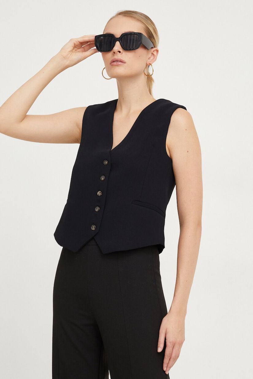 Answear Lab vesta culoarea negru, un singur rand de nasturi