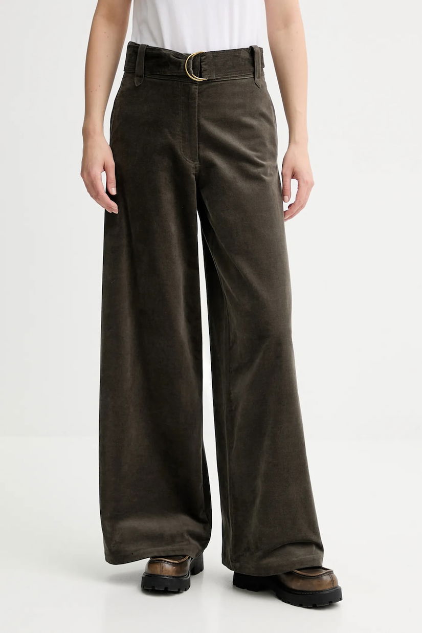 Sessun pantaloni de catifea culoarea verde, drept, high waist, 25107029