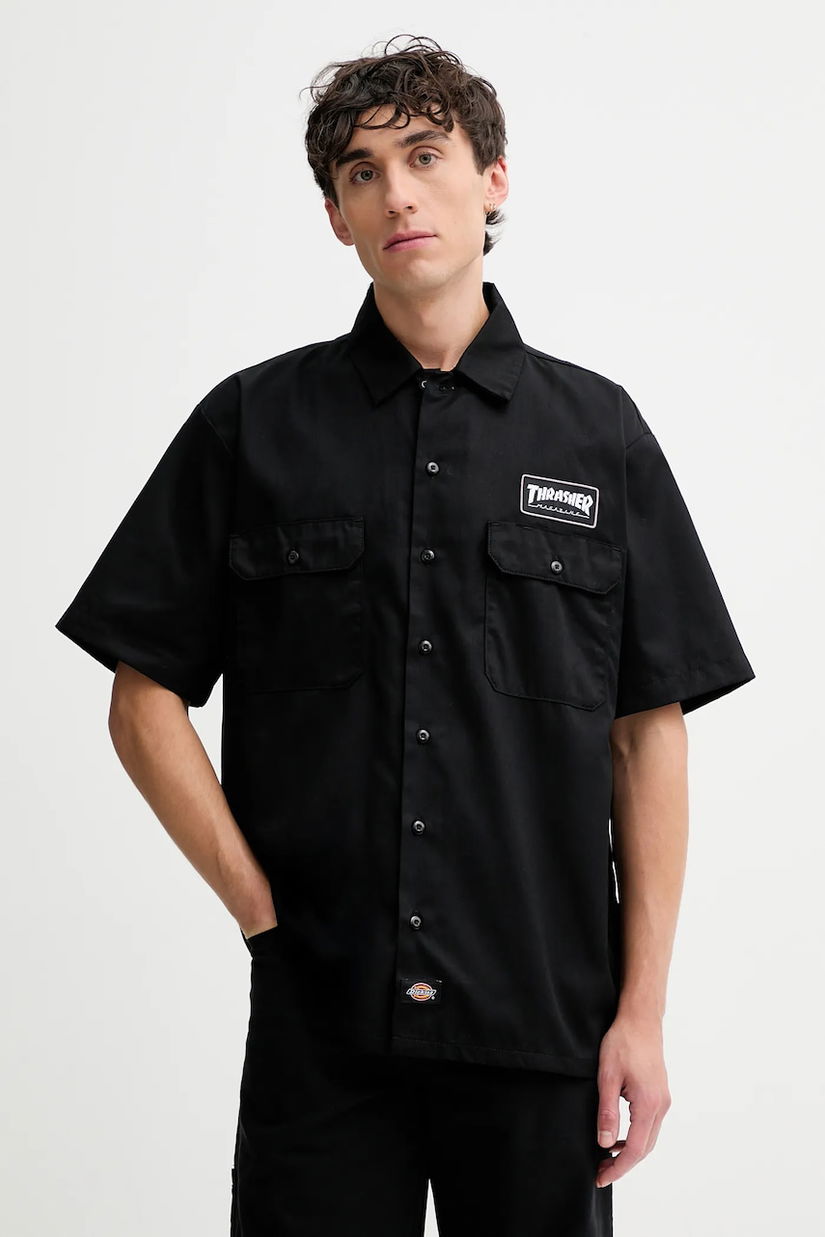 Dickies cămașă culoarea negru, cu guler clasic, relaxed, DK0A88HT