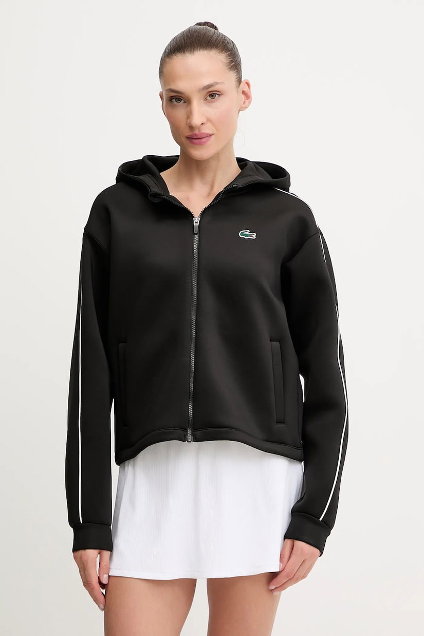 Lacoste bluză culoarea negru, cu glugă, SF8641