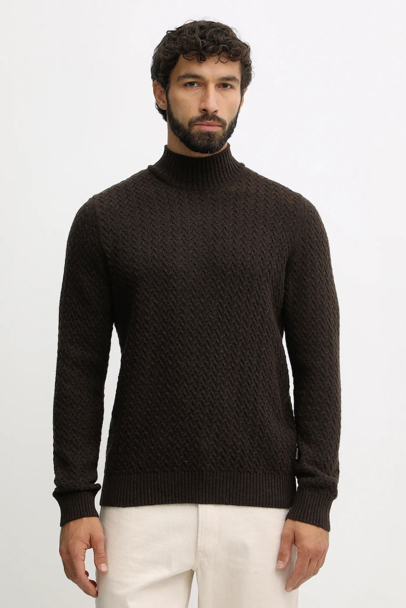 Barbour pulover de lână culoarea maro, cu turtleneck, MKN1669