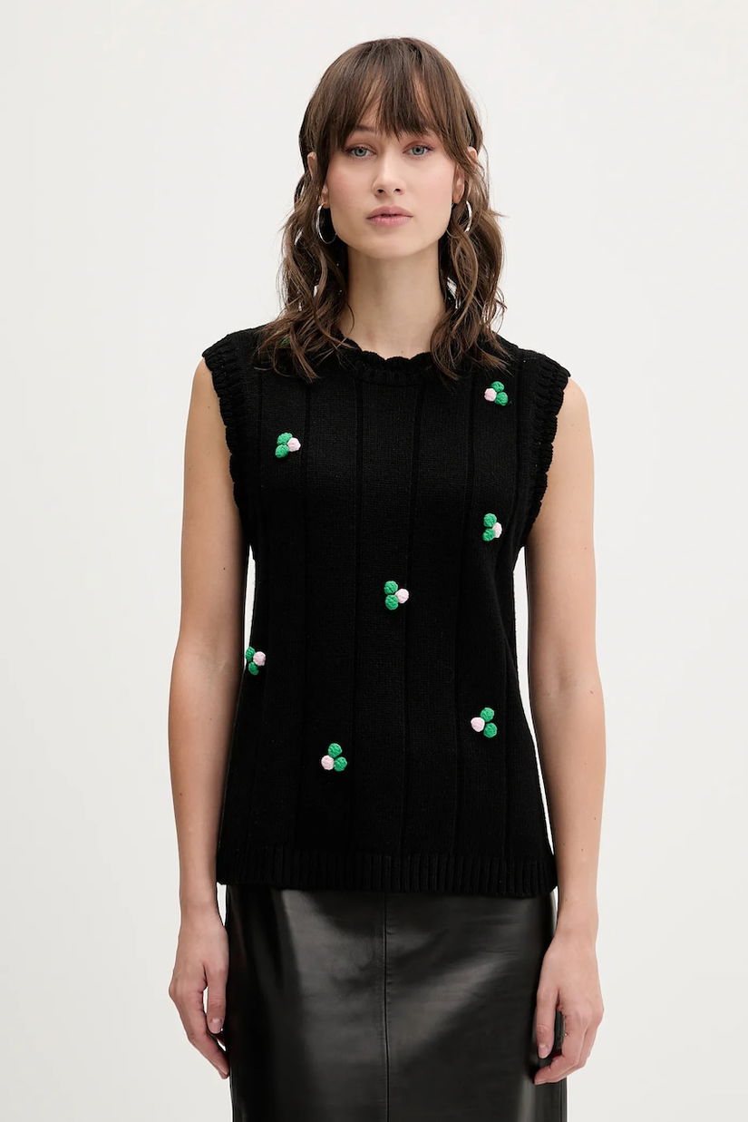 Stine Goya vestă din amestec de lână culoarea negru, SG-AW25-K043-2359