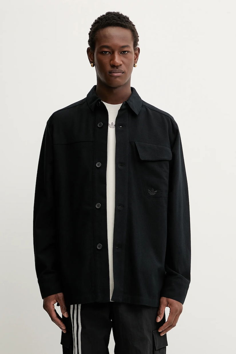 adidas Originals cămașă din bumbac P Ess Shi culoarea negru, cu guler clasic, relaxed, JW0118