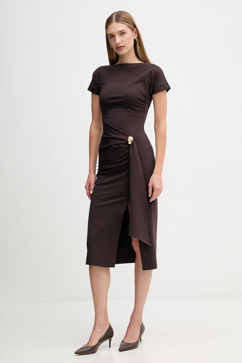 Sandro Ferrone rochie culoarea maro, midi, evazați, S23YBFBOMBO