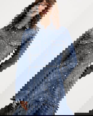 Tommy Jeans rochie jeans culoarea bleumarin, mini, evazați, DW0DW21635