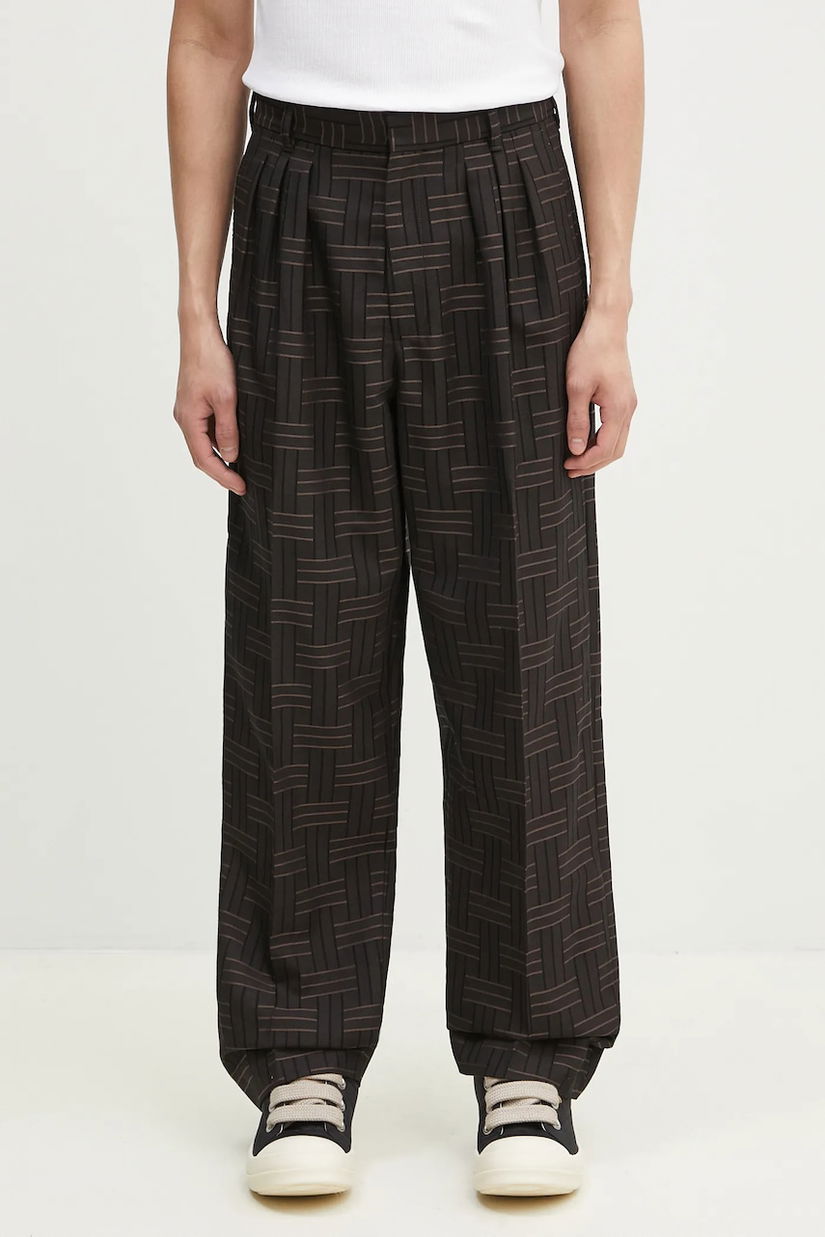 Kenzo pantaloni de lână bărbați, culoarea maro, drept, FF55PA2149JT.90