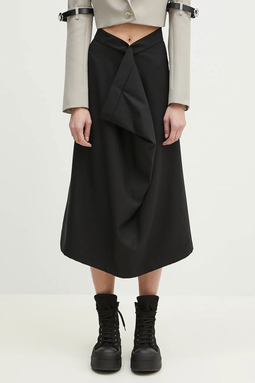 Kenzo fustă de lână culoarea negru, midi, evazati, FF52JU3149RA.99