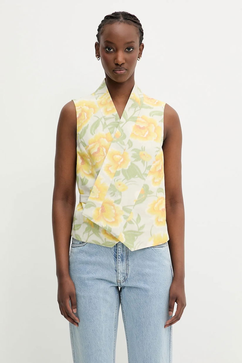 Kenzo vestă cu amestec de in culoarea galben, un singur rand de nasturi, FF52GI0099O1.01
