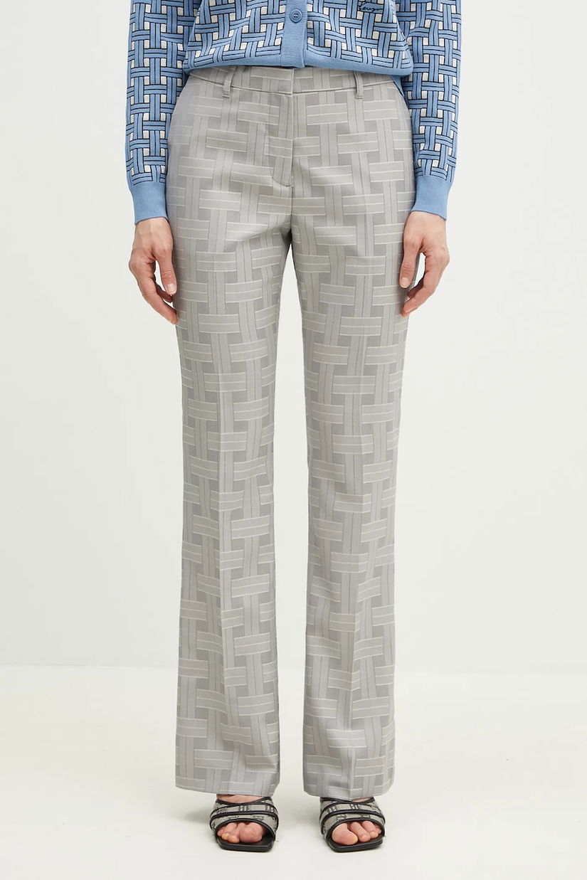 Kenzo pantaloni de lână femei, culoarea gri, evazati, high waist, FF52PA1019JW.93