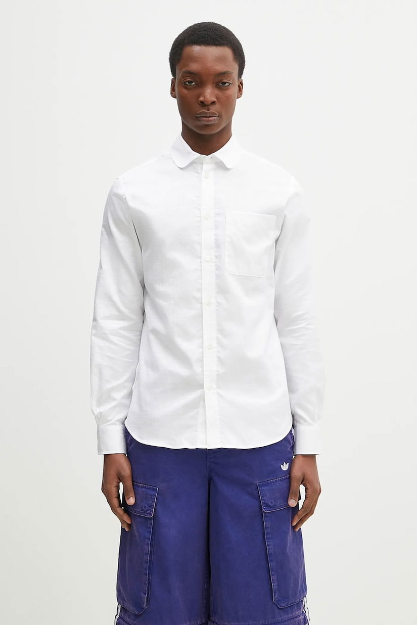 Kenzo cămașă din bumbac bărbați, culoarea alb, slim, FF55CH2029JA.01