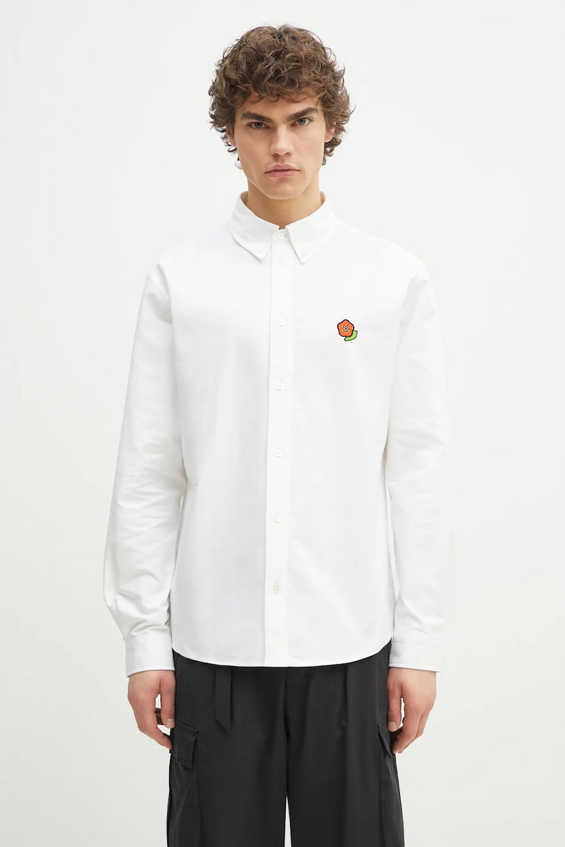 Kenzo cămașă din bumbac bărbați, culoarea alb, cu guler button-down, regular, FF55CH4109LO.01