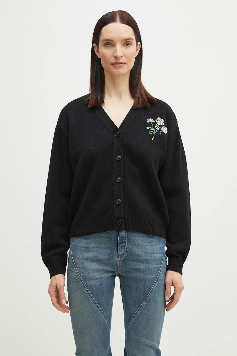 Kenzo cardigan din lana Jungle Flower femei, culoarea negru, călduros, FF52CA4993CN.99J