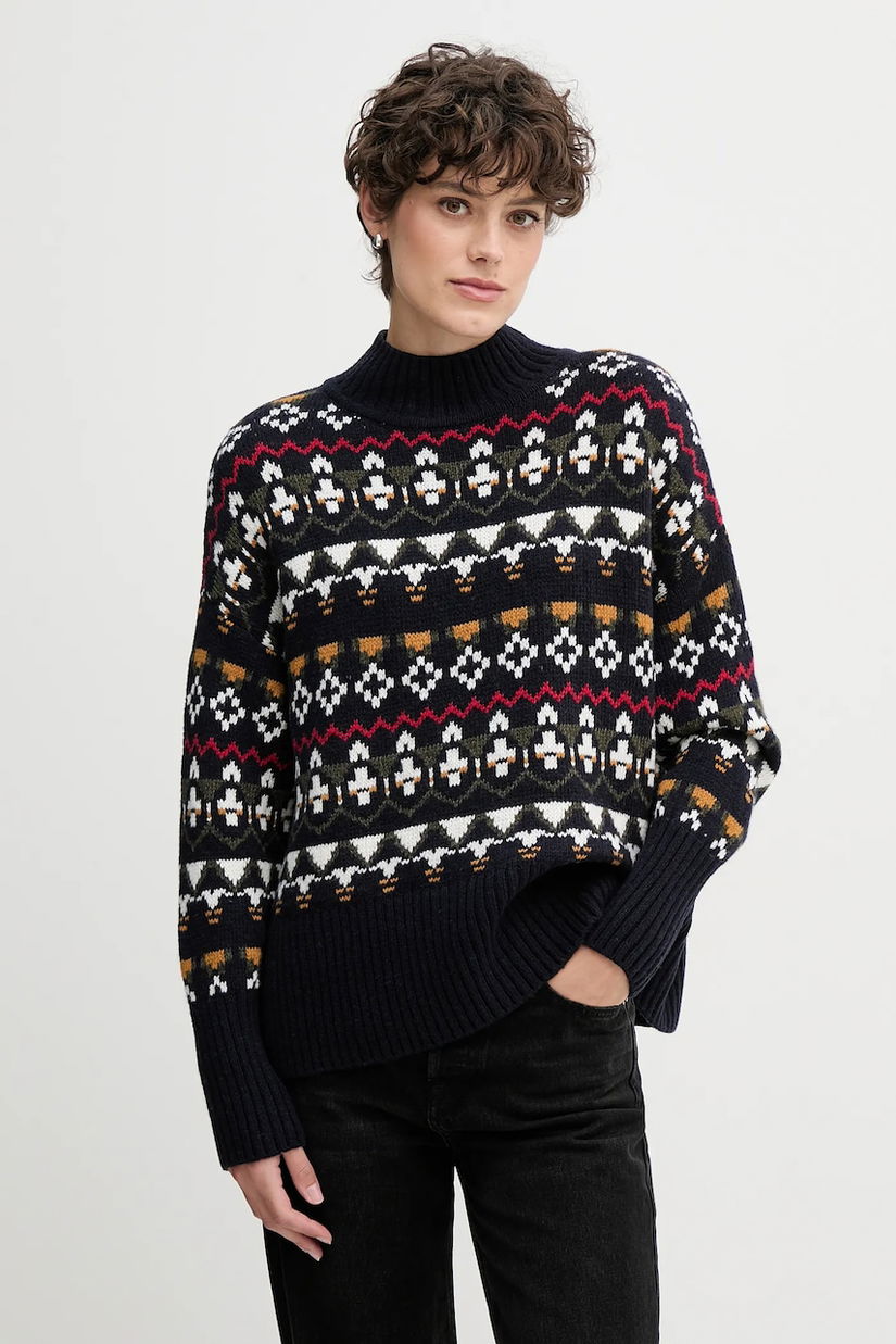 Barbour pulover din amestec de lână culoarea bleumarin, călduros, cu turtleneck, LKN1557