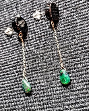 Cercei argint opal de foc etiopian negru onix negru tija lant argint minimalisti boho chic trendy - Transport gratuit