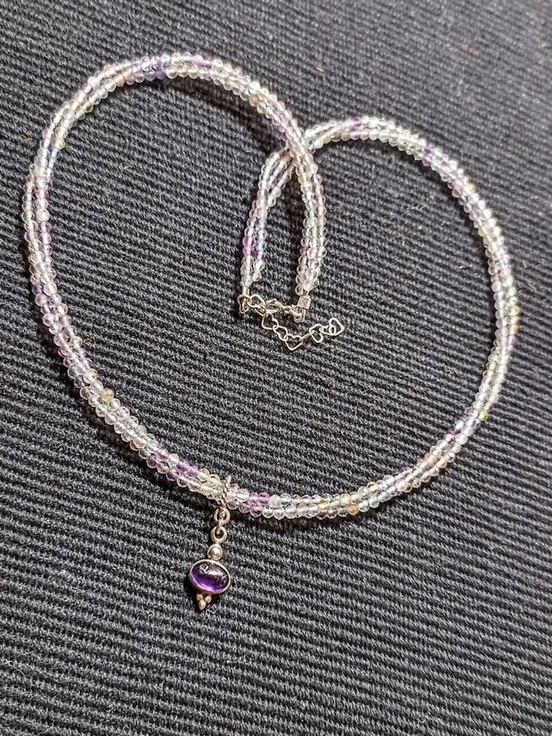 Colier argint X3 fluorit multicolor ametist charm pastel minimalist boho chic trendy