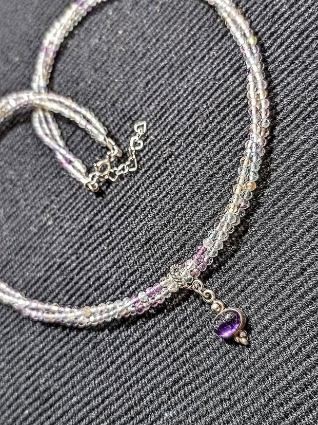 Colier argint X3 fluorit multicolor ametist charm pastel minimalist boho chic trendy