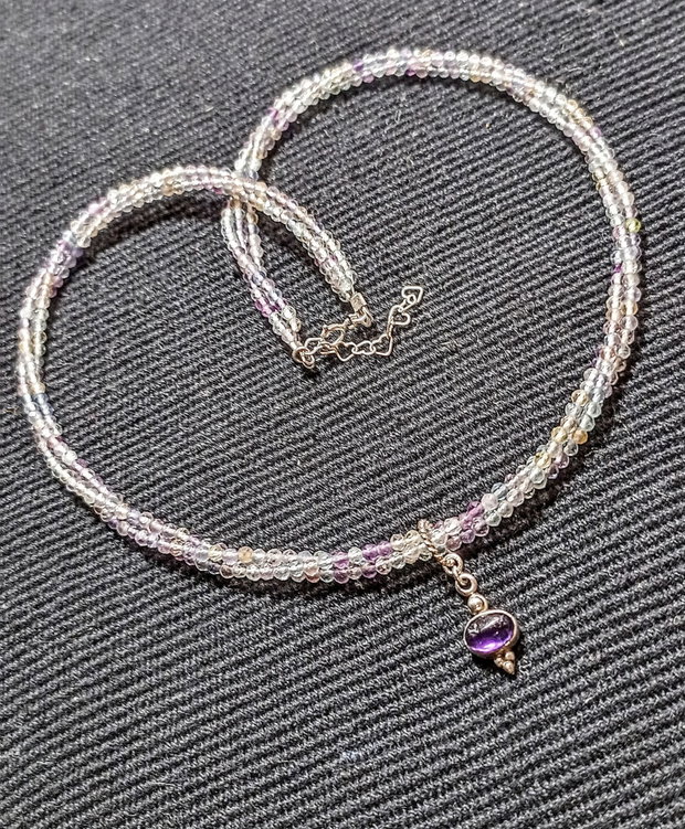 Colier argint X3 fluorit multicolor ametist charm pastel minimalist boho chic trendy