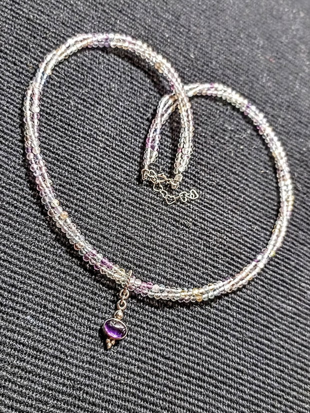Colier argint X3 fluorit multicolor ametist charm pastel minimalist boho chic trendy