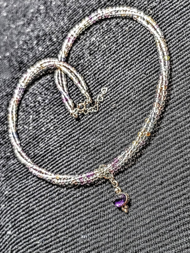 Colier argint X3 fluorit multicolor ametist charm pastel minimalist boho chic trendy