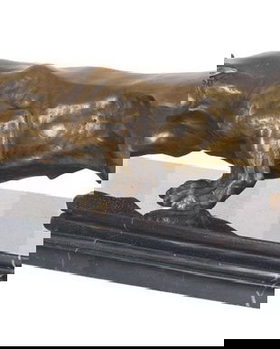 Leopard-statueta Art Deco din bronz cu soclu din marmura