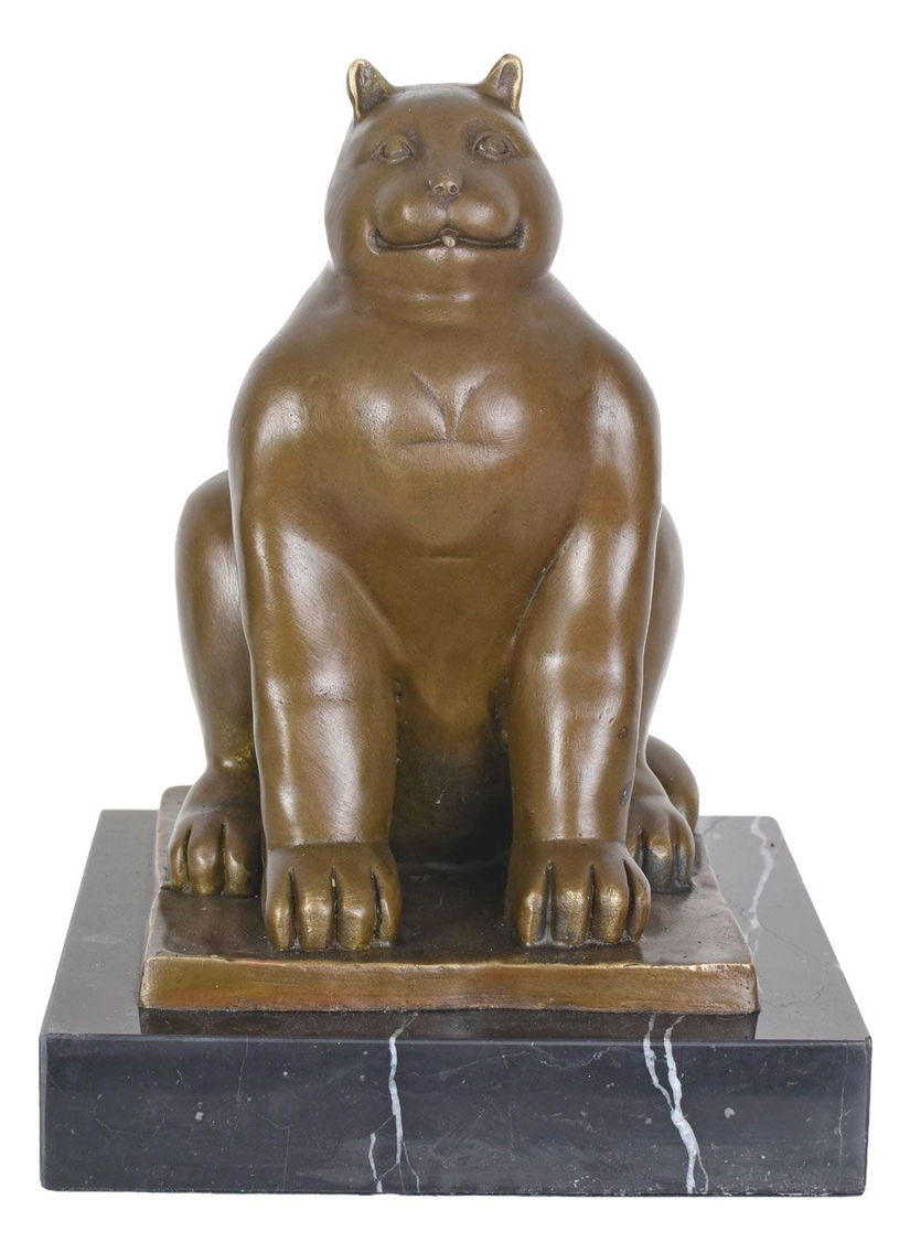 Pisica dolofana-statueta din bronz cu soclu din marmura