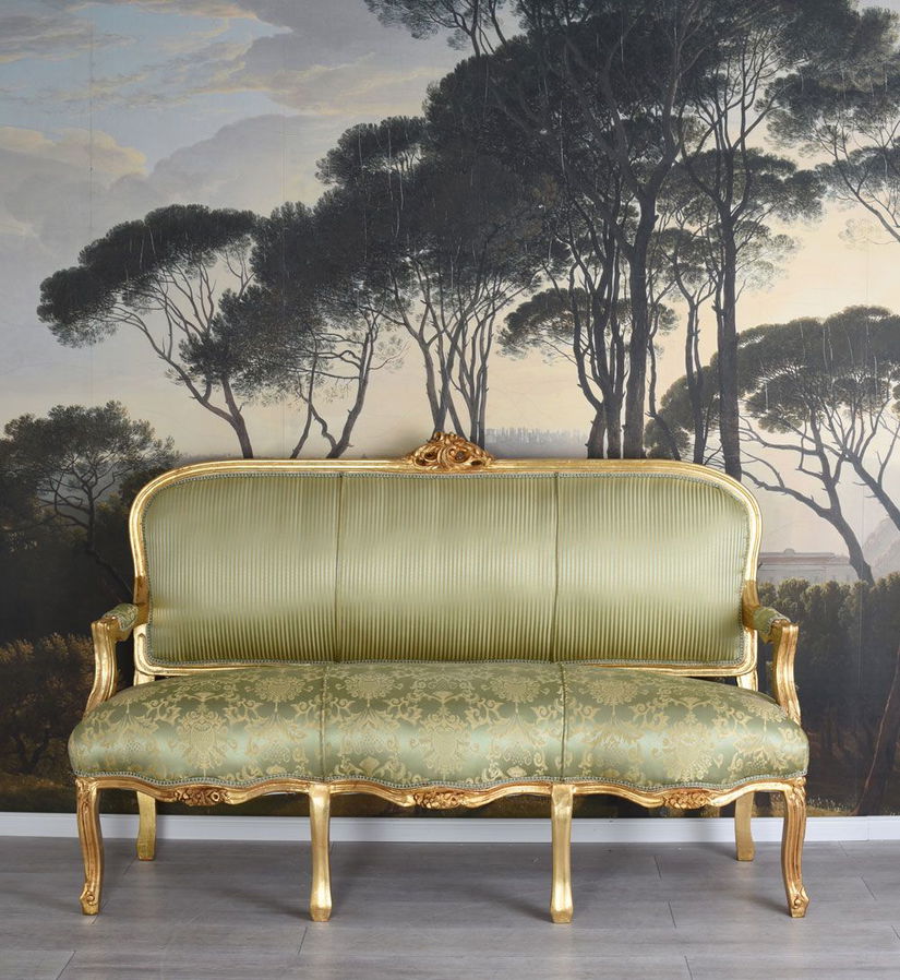 Sofa baroc Marie Antoinette din lemn masiv auriu