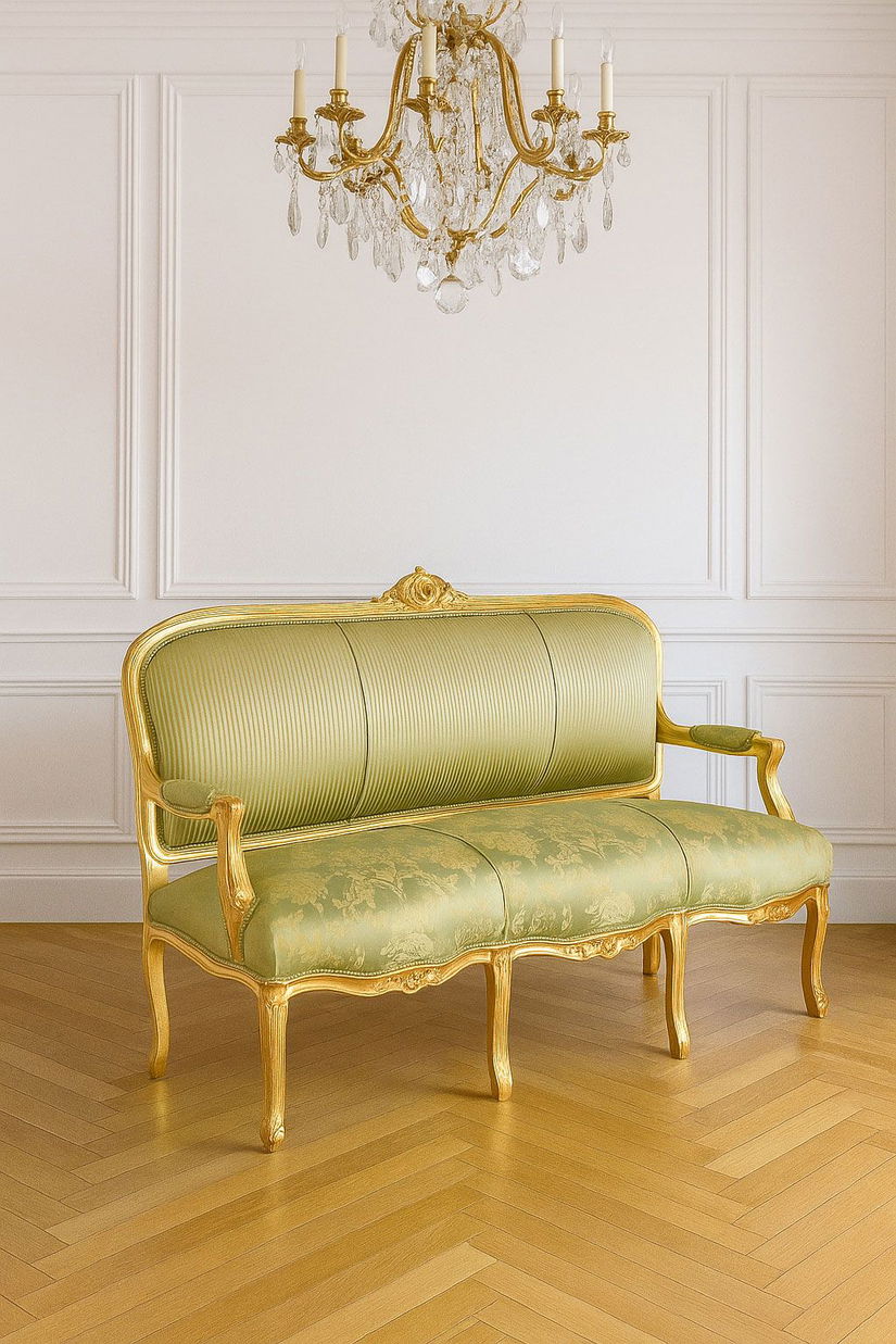 Sofa baroc Marie Antoinette din lemn masiv auriu