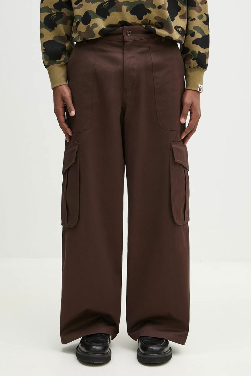 Kenzo pantaloni de bumbac bărbați, culoarea maro, cu fason cargo, FF55PA2449GF.90