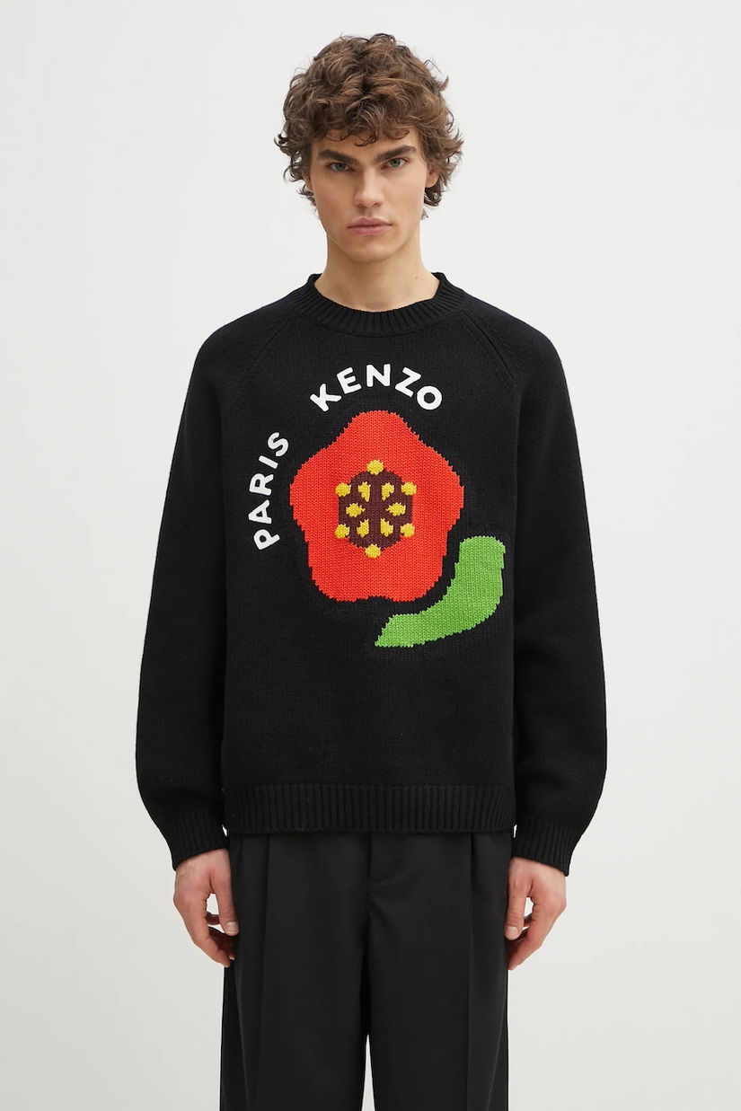 Kenzo pulover de lana Pop barbati, culoarea negru, călduros, FF55PU7223LA.99J