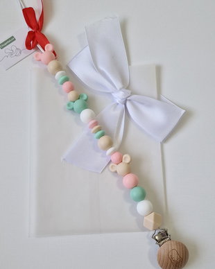 Lanț suzetă handmade pastel  ChupeteLuv, silicon alimentar, personalizat, bebeluși 0+