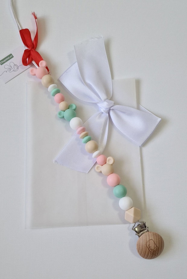 Lanț suzetă handmade pastel ChupeteLuv, silicon alimentar, personalizat, bebeluși 0+