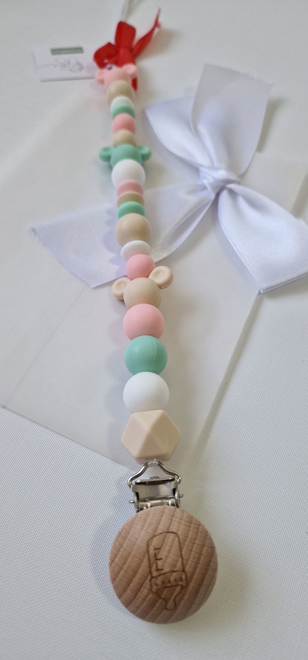 Lanț suzetă handmade pastel ChupeteLuv, silicon alimentar, personalizat, bebeluși 0+