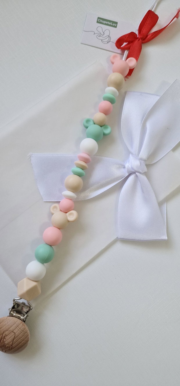 Lanț suzetă handmade pastel ChupeteLuv, silicon alimentar, personalizat, bebeluși 0+