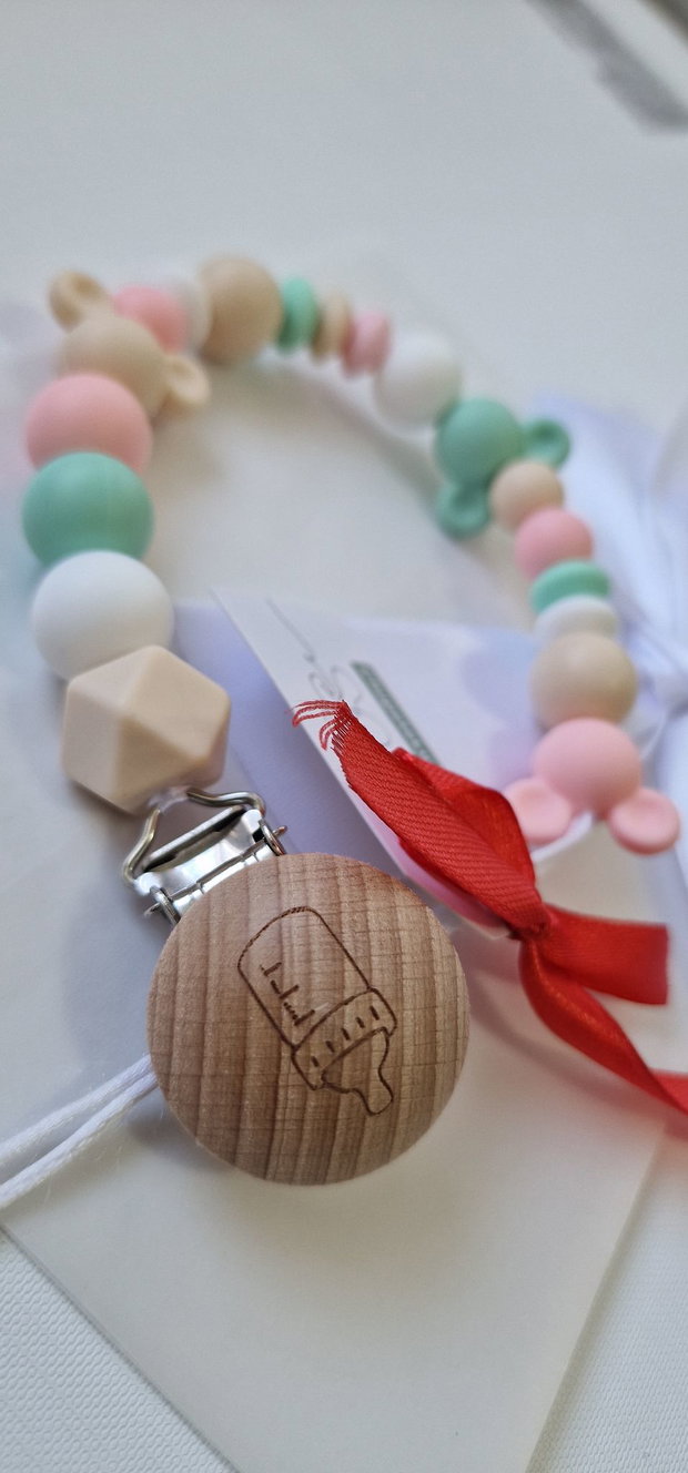 Lanț suzetă handmade pastel ChupeteLuv, silicon alimentar, personalizat, bebeluși 0+