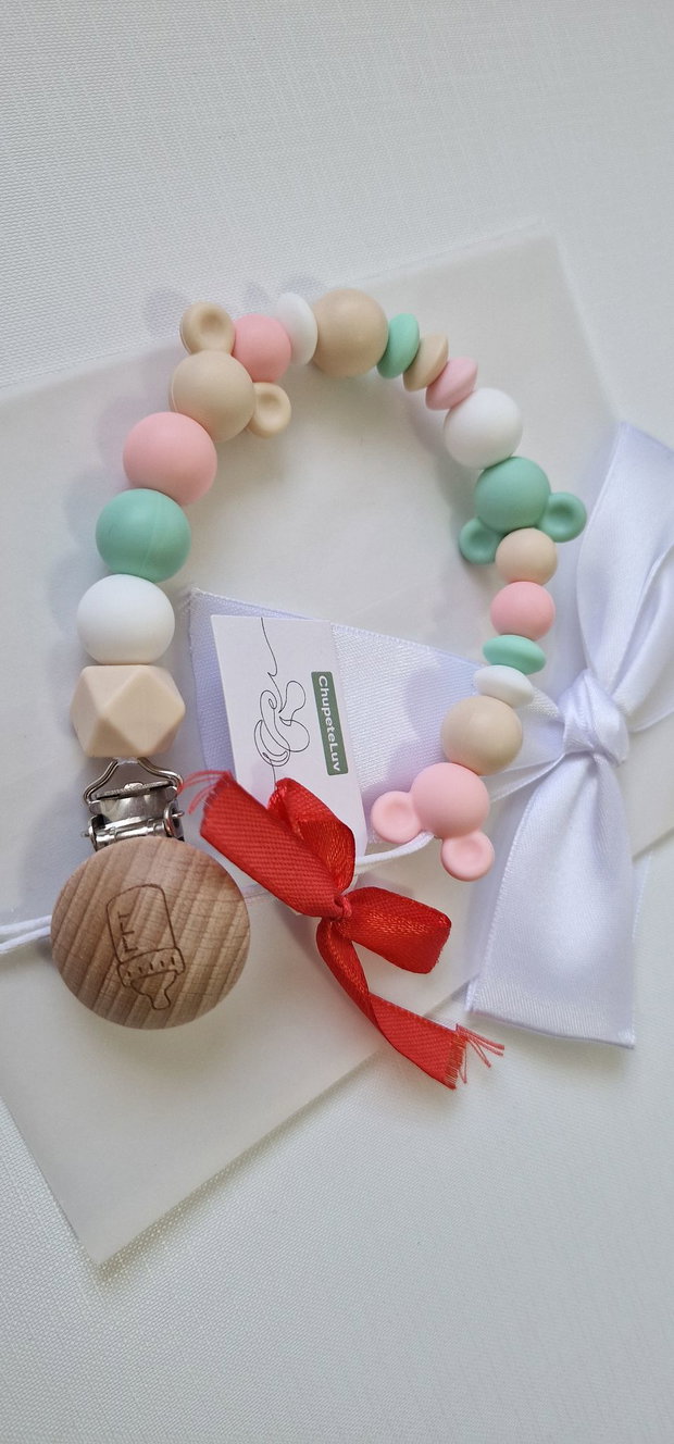 Lanț suzetă handmade pastel ChupeteLuv, silicon alimentar, personalizat, bebeluși 0+
