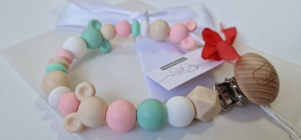 Lanț suzetă handmade pastel ChupeteLuv, silicon alimentar, personalizat, bebeluși 0+