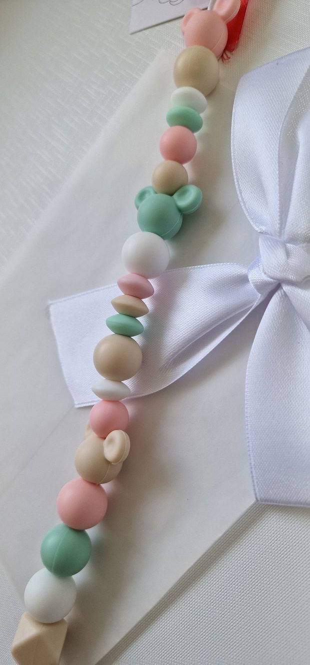 Lanț suzetă handmade pastel ChupeteLuv, silicon alimentar, personalizat, bebeluși 0+