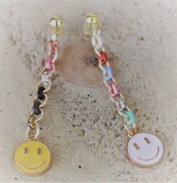 Cercei din sarma,margele one bead multicolore si banuti happy face