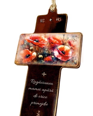 Cruce decorativa din mdf decorata manual, model flori de camp, cu mesaj religios pentru mama , Mixartstudiobym