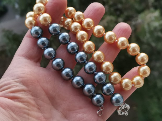 Colier perle sea shell gri-auriu