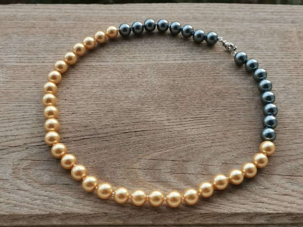 Colier perle sea shell gri-auriu
