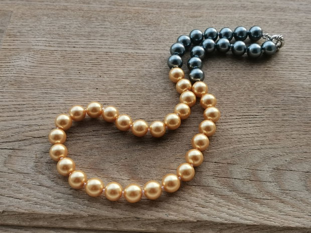 Colier perle sea shell gri-auriu
