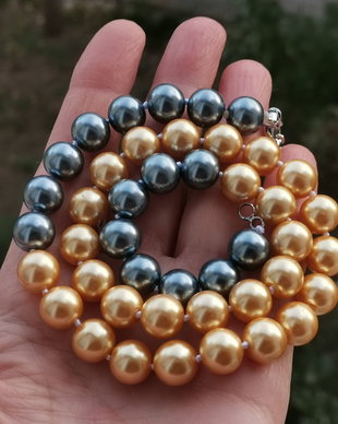 Colier perle sea shell gri-auriu