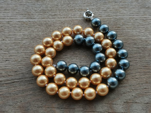 Colier perle sea shell gri-auriu