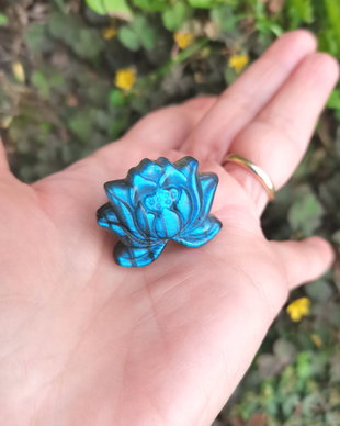 Inel Labradorit lotus si Argint 925 - IN1507 - Inel gri argintiu, inel albastru reglabil, cadou romantic, cadou sotie, inel cadou, bijuterii cadou, bijuterii labradorit, inel floare de lotus, cristale vindecatoare, cristale de colectie