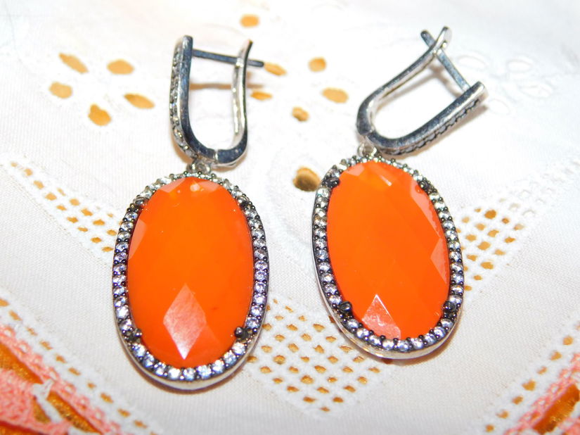 Cercei noi argint 925 , piatra mare carneol, naturala,  bratara asortata  cadou