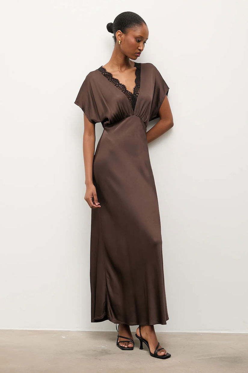 Answear.LAB rochie culoarea maro, maxi, evazati