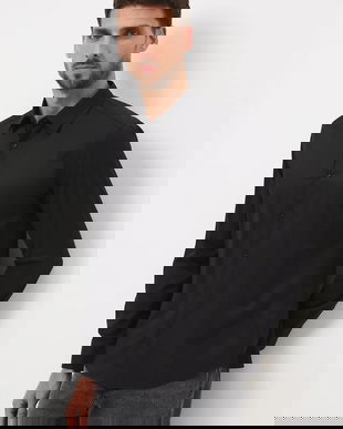 Medicine camasa culoarea negru, cu guler clasic, slim