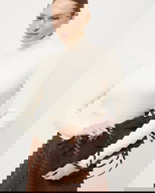 Medicine pulover culoarea bej, light, cu guler